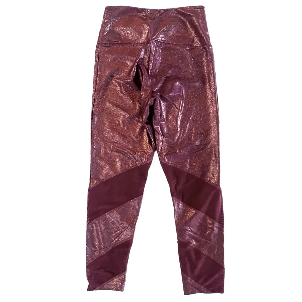 NWOT VS PINK Ultimate High Waist Foil Shine Leggings in Ruby with Mesh M
